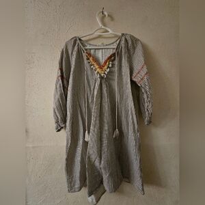 Mystree Striped Midi Dress with Embroidered Accents